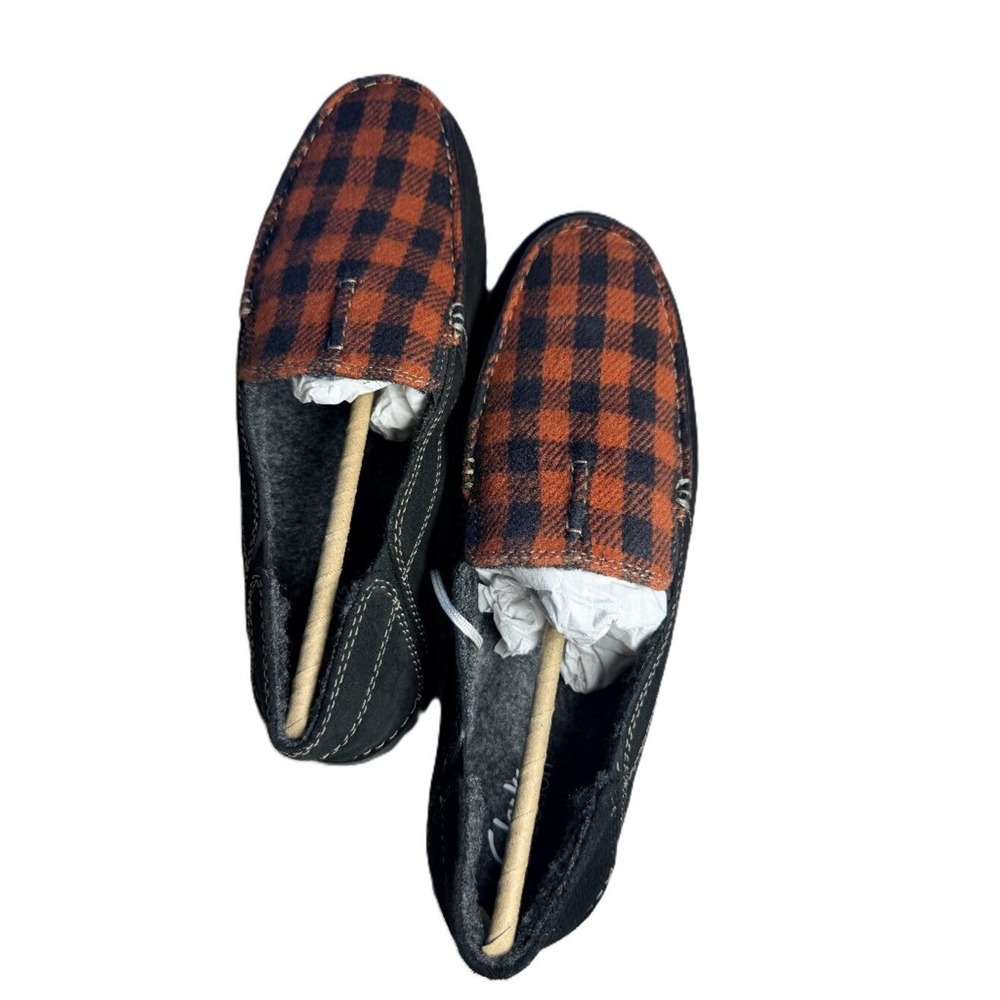 Clarks Gorwin Step Loafers Women 9W Black Red New Suede Plaid Slip On